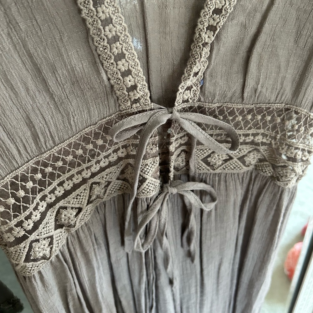 Rebellion Taupe Maxi Beach Cover Up Medium Open Front Tie